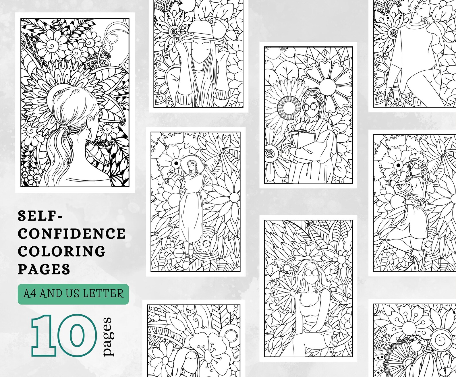Printable Adult Colouring Pages With Women and Floral Background for ...