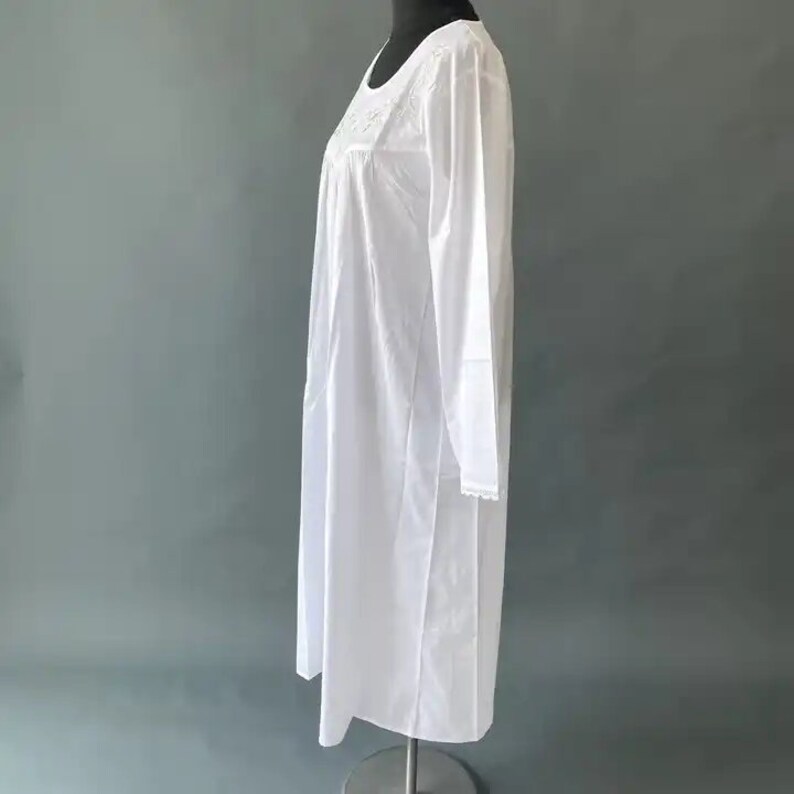 100 Cotton Victorian Nightgown, French Sleepwear, White Lace Decor Long Sleeve Sleep Dress