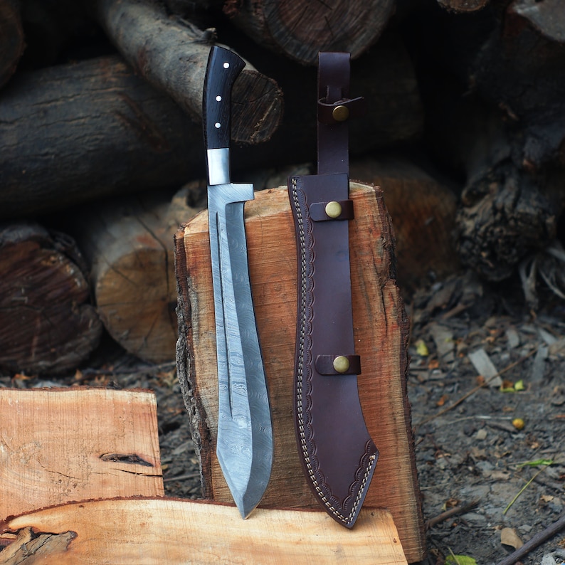 Damascus Machete: Premium Custom Handmade Damascus Steel Blade | Perfect Tool for Survival, Camping, and Bushcraft | Gift for Husband | Anniversary Gift | Groomsmen Gift Knife | Gift For Him | Birthday Gift | Father's Day Gift