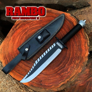 Cuchillo Rambo personalizado hecho a mano / Réplica de cuchillo Rambo First Blood Part 2 / Cuchillo de película / Regalo personalizado / Regalo de Navidad / Regalo de cumpleaños