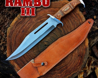 Handgemaakt Rambo 3 bowie-mes: 18-inch filmreplica met leren schede