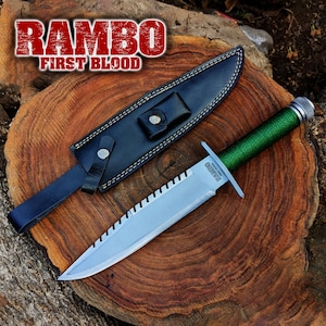 Handmade Rambo Knife: Rambo First Blood Movie Replica Survival Tactical Knife | Sylvester Stallone Hunting Knife with Leather Sheath