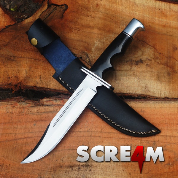 Réplique de couteau Scream : réplique de couteau de chasse Bloody Ghostface Buck 120 | Réplique de film | Accessoire de film d'horreur | Véritable lame