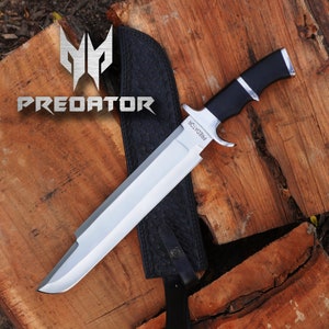 Handmade Predator Bowie Knife: 5160 Spring Steel Replica with Leather Sheath