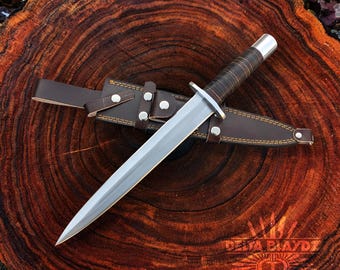 Handmade D2 Steel Arkansas Toothpick Knife: Double Edge Hunting Knife with Leather Sheath