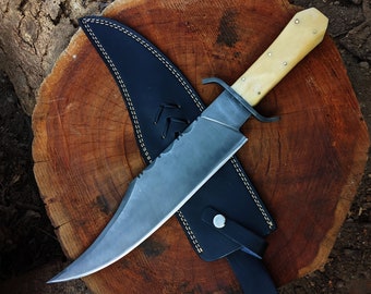 Juan Padillo Bowie Knife: Custom Handmade 5160 Spring Steel Juan Padillo Replica Aged Bowie Knife with Stabilized Bone Handle