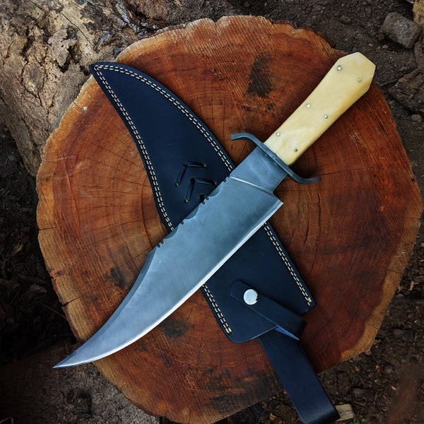 Juan Padillo Bowie Knife: Custom Handmade 5160 Spring Steel Juan Padillo Replica Aged Bowie Knife with Stabilized Bone Handle