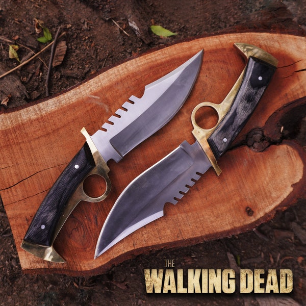 Walking Dead Knife: Réplica Bowie Daryl Finger Guard Knife con latón / Regalo de cumpleaños / Regalo de aniversario / Cuchillo de película / Regalo para él