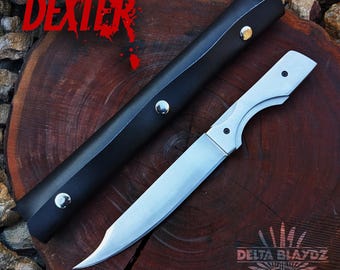 Handmade Dexter Morgan Stainless Steel Knife Replica with Leather Sheath