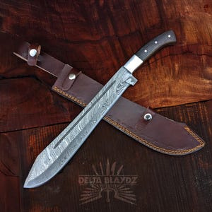 Damascus Steel 18&quot; Handmade Machete: Premium Blade With Densified Wood Handle | Machete | Christmas Gift | Birthday Gift | Wedding Gift