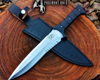 RE4 Replica Knife Custom Handmade D2 Steel Full Tang Resident Evil 4 Leon Kennedy's Knife | Game Knife | free Sheath | Christmas Gift