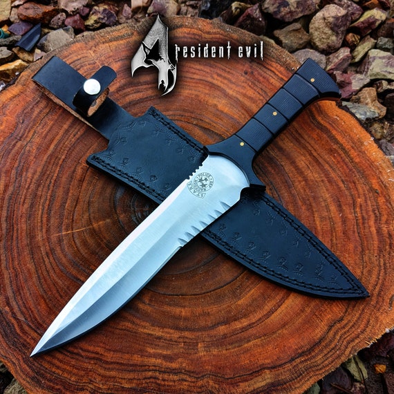 Handmade D2 Steel RE4 Replica Knife: Leon Kennedy Game Knife with Sheath