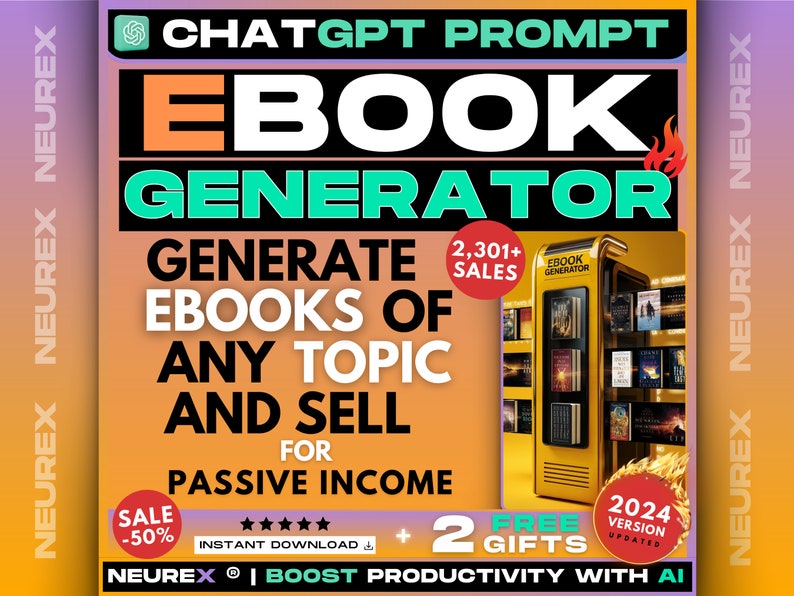 ChatGPT Passive Income with Ebooks, Ebook Generator, ChatGPT Prompts for Ebook, AI Ebook, Ebook PDF, Chatgpt Book Writing, Ebook Writing image 1
