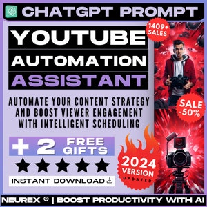 ChatGPT YouTube Automation Prompt, Content Management, Increase Engagement, Video Scheduling, SEO Boost, Subscriber Growth, AI Prompts