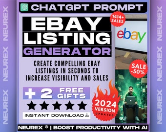 Mensaje del generador de listados de eBay de ChatGPT, ventas en línea, descripción del producto, éxito del comercio electrónico, detalles de subastas, optimización del mercado