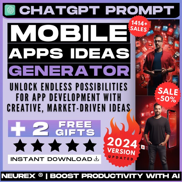 ChatGPT Mobile App Ideas Generator Prompt, App Development, Innovation Inspiration, Software Creativity, Startup Ideas, Application Design