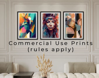 Wall Art Set of 3, Abstract Boho Art Set of 3 Prints, Mid Century Wall Line Art Print Set, Bohemian Colorful Wall Decor Art Print Set