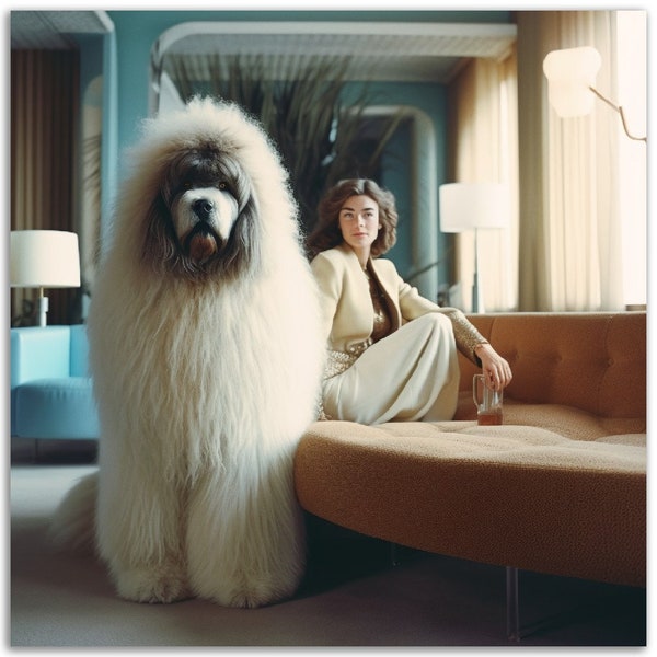 Portrait of Classy Dog Owner Surreal 70s Photo