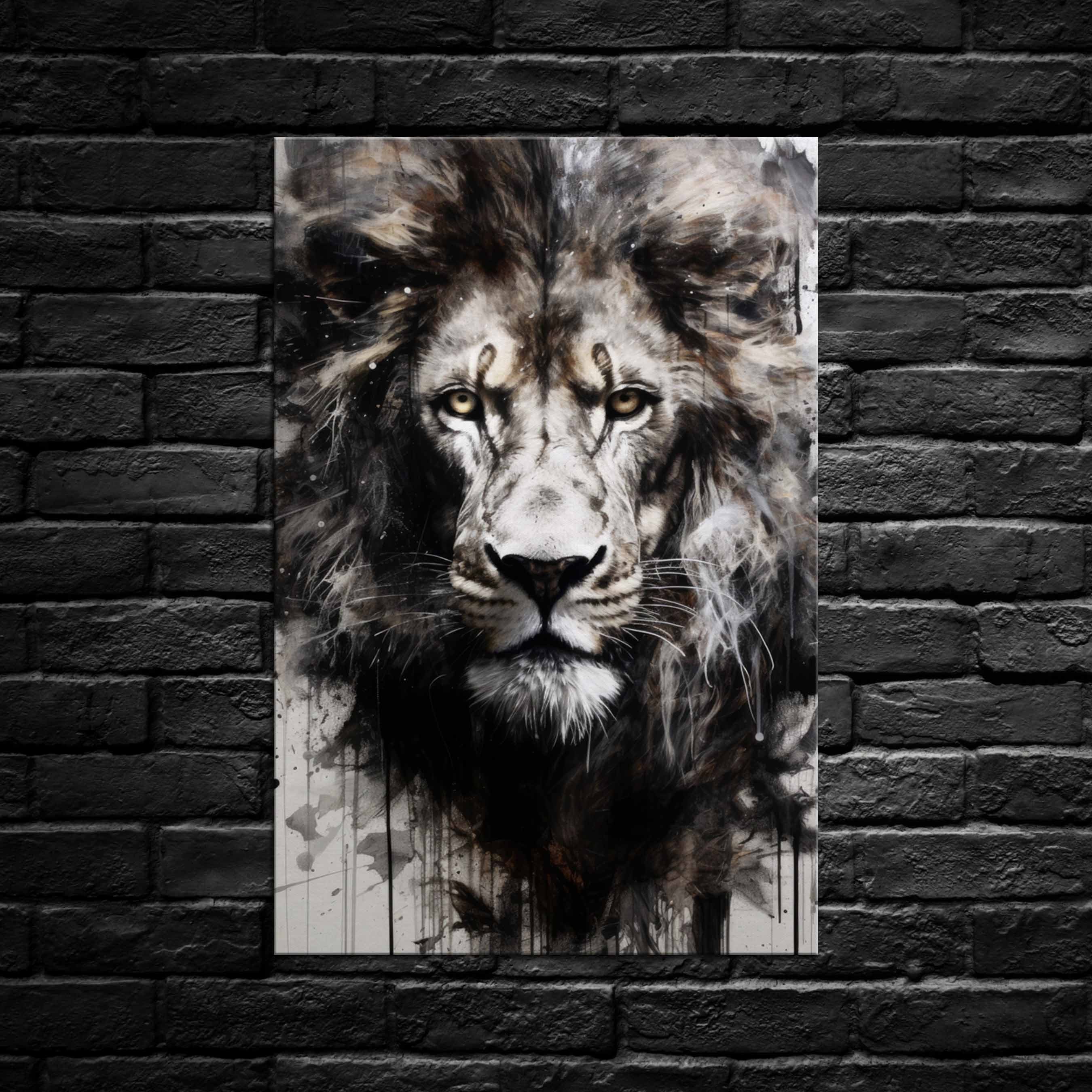 Majestic Lion Canvas Print: Monochrome Splatter Wall Art