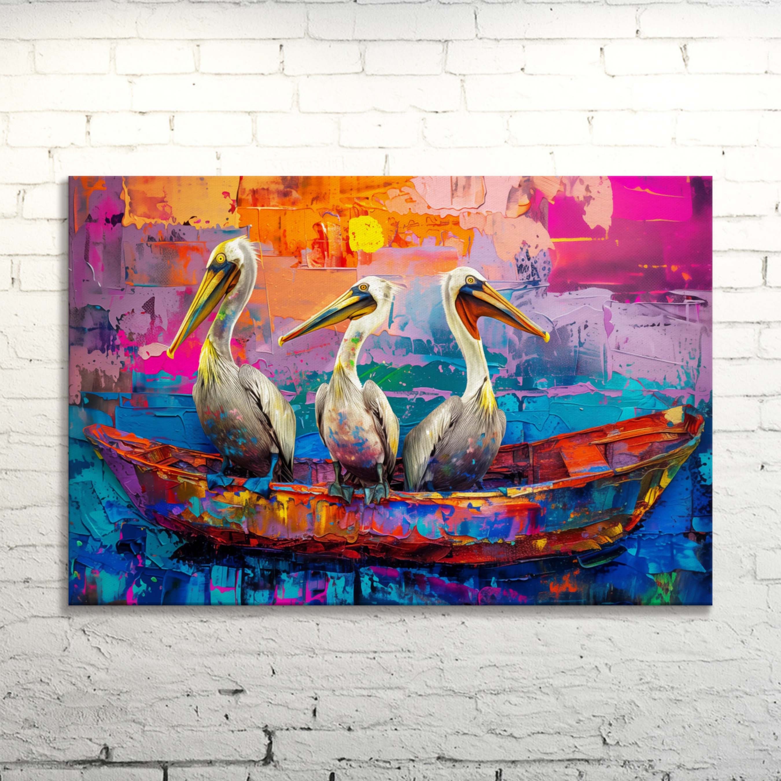 Colorful Pelican Canvas Print: Abstract Coastal Bird Art