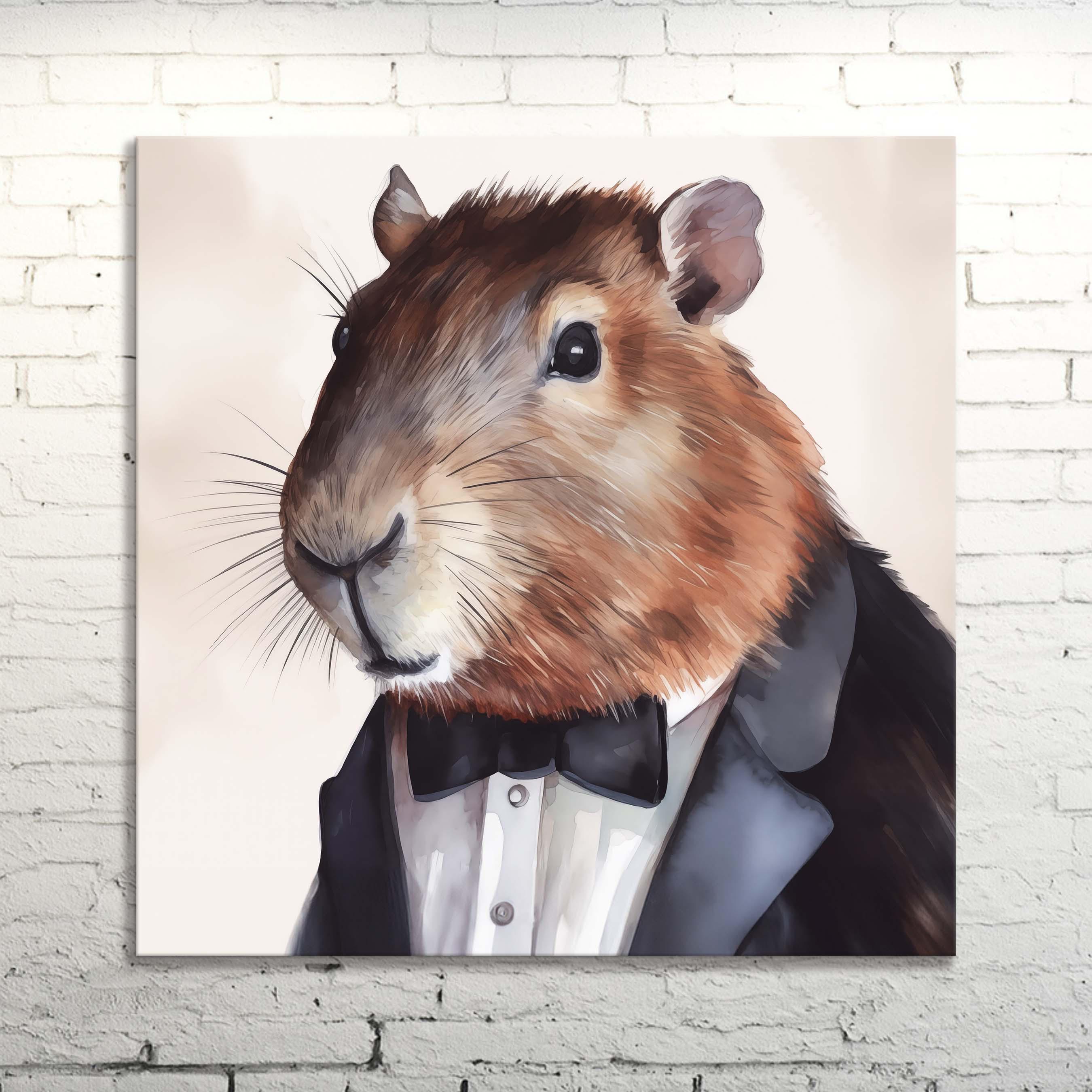 Capybara in Tuxedo Canvas Art: Whimsical Animal Print