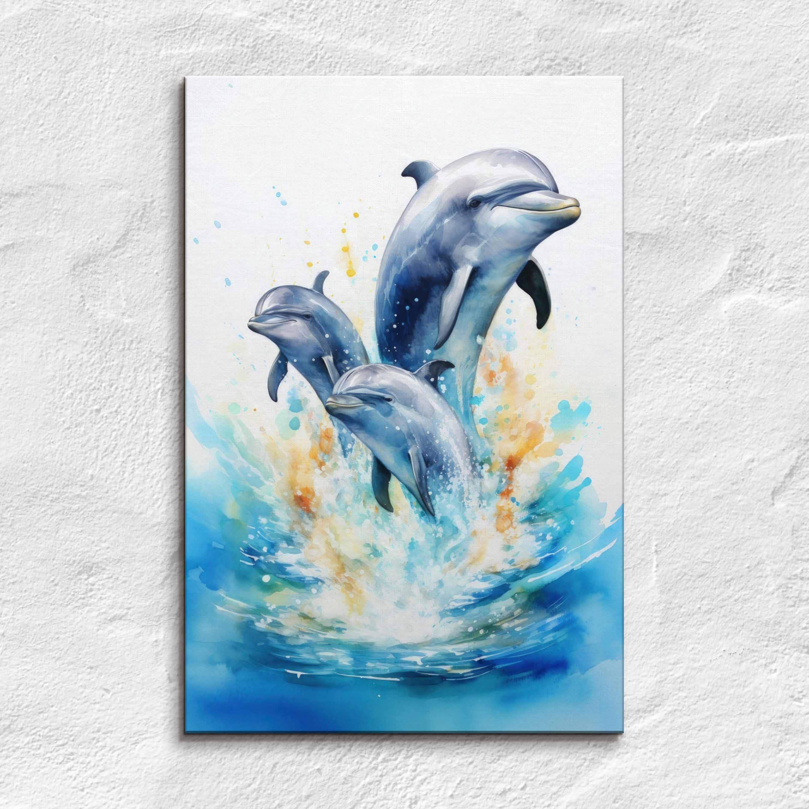 Dolphins Watercolor Canvas Print: Coastal Ocean Wall Art