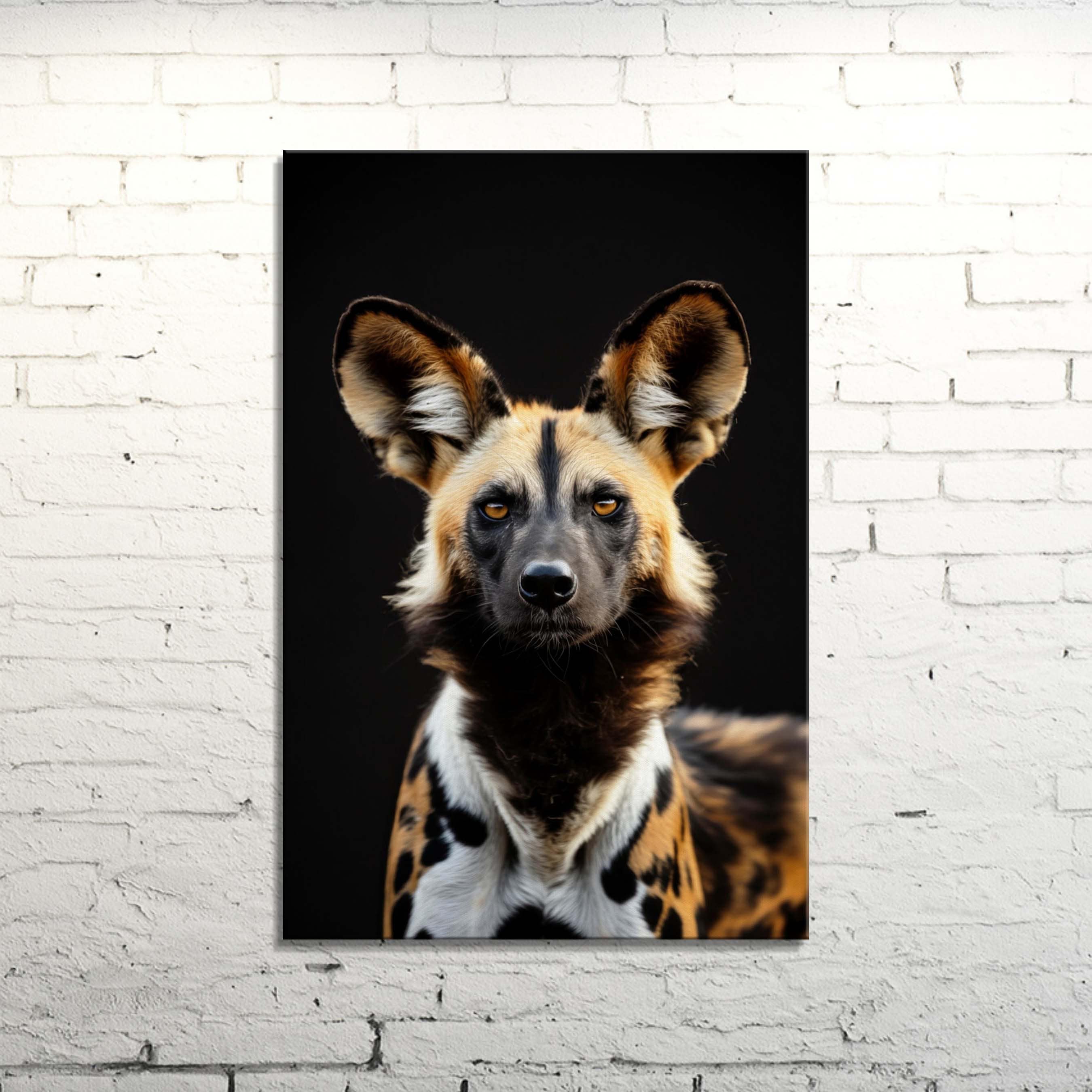 African Wild Dog Portrait: Endangered Species Canvas Art Print
