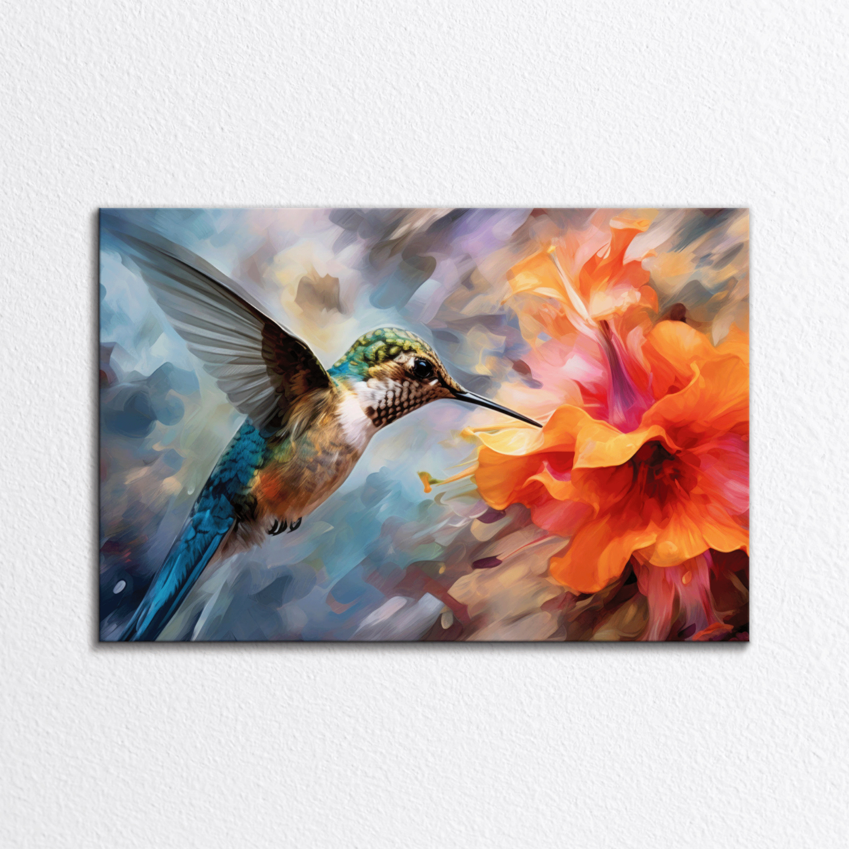Hummingbird Watercolor Painting: Iridescent Floral Canvas Print