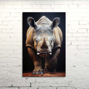 Black Rhino Majesty African Wildlife Canvas Print or Wall Poster, Rhinoceros Endangered Species Contemporary Wildlife Art for Chic Decor