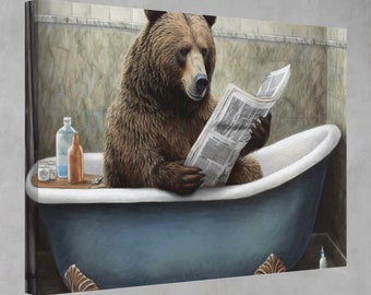 Bear in Bathtub Canvas Art: Whimsical Bathroom Decor