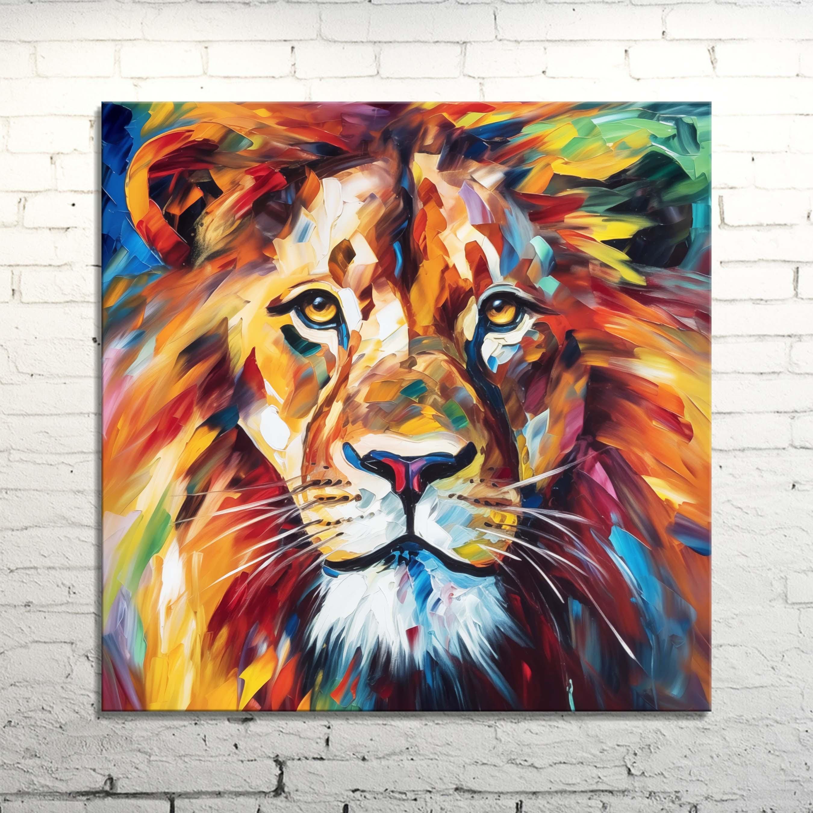 Abstract Lion Canvas Print, Colorful Oil Painting Design