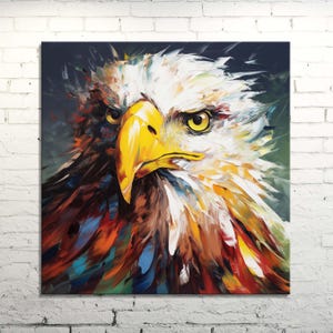 Bold Bald Eagle Canvas Wall Art, Colorful Oil Painting Style, Vibrant Wildlife Art Print for Home and Office Decor, Gift for Avian Lovers