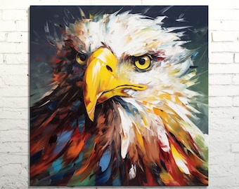 Bold Bald Eagle Canvas Art, Colorful Oil Painting Style