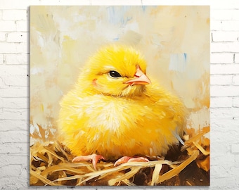 Yellow Baby Chicken Canvas Print: Farmhouse Kitchen Wall Art
