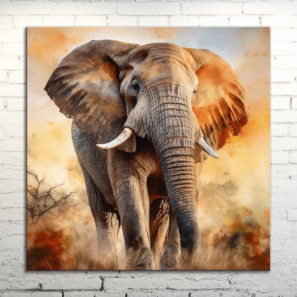 Afrikaanse olifant canvas print, levendige dieren in het wild kunst aan de muur, majestueuze Savannah Home decor, unieke natuur-geïnspireerde Animal Design perfect cadeau