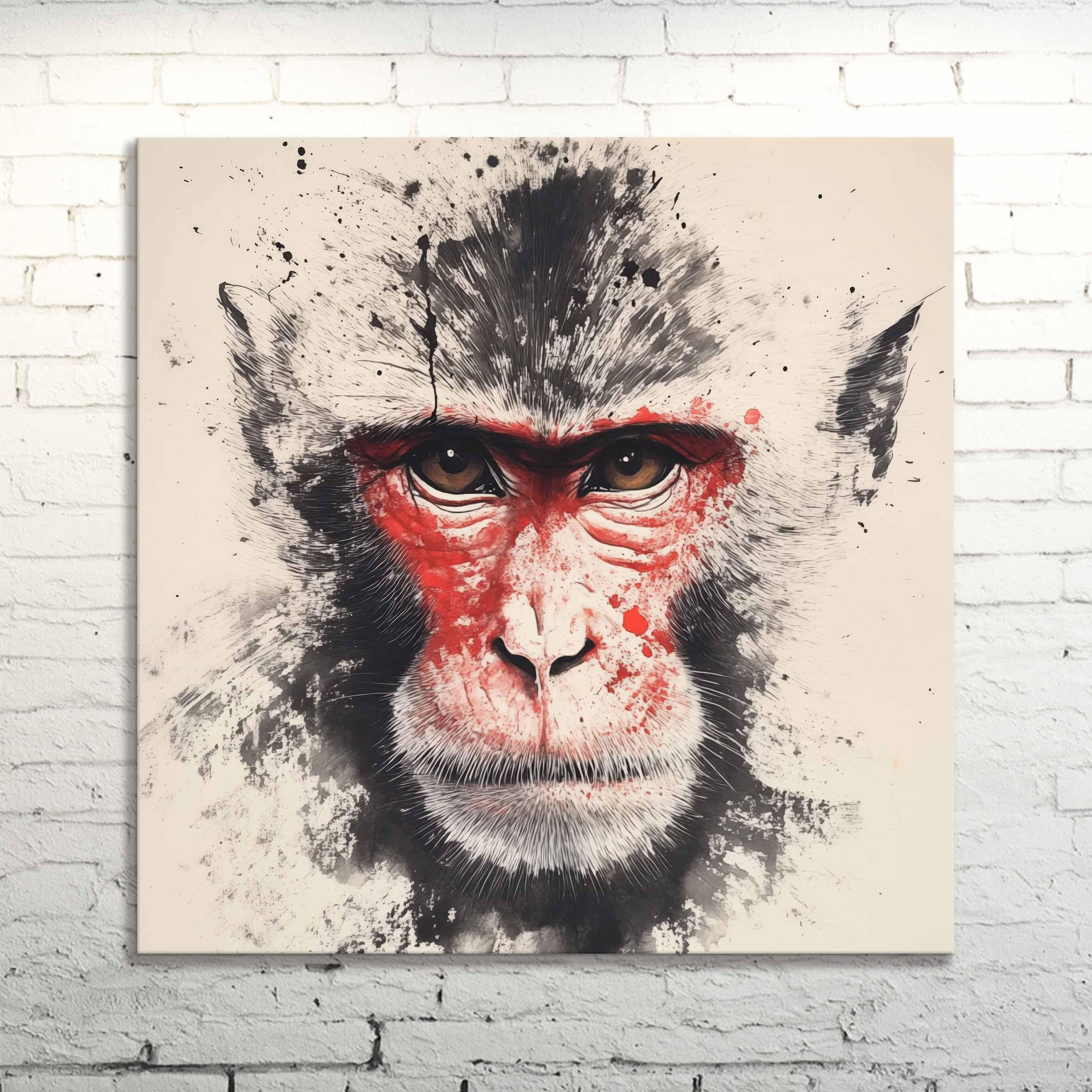 Japandi Monkey Canvas Print: Minimalist Wabi Sabi Wall Art