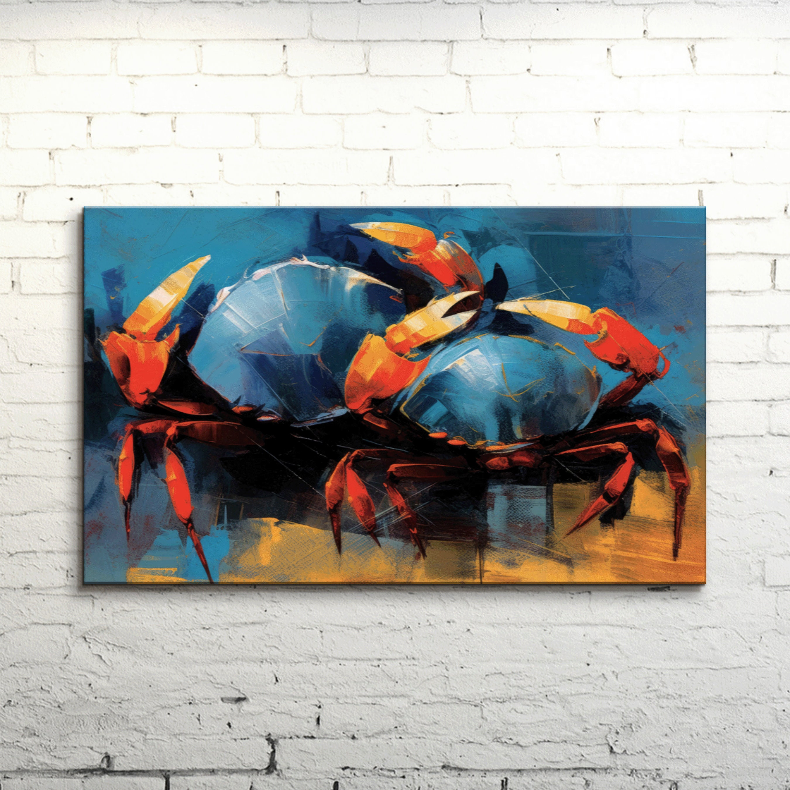 Abstract Crab Painting: Bold Blue & Red Marine Canvas Print