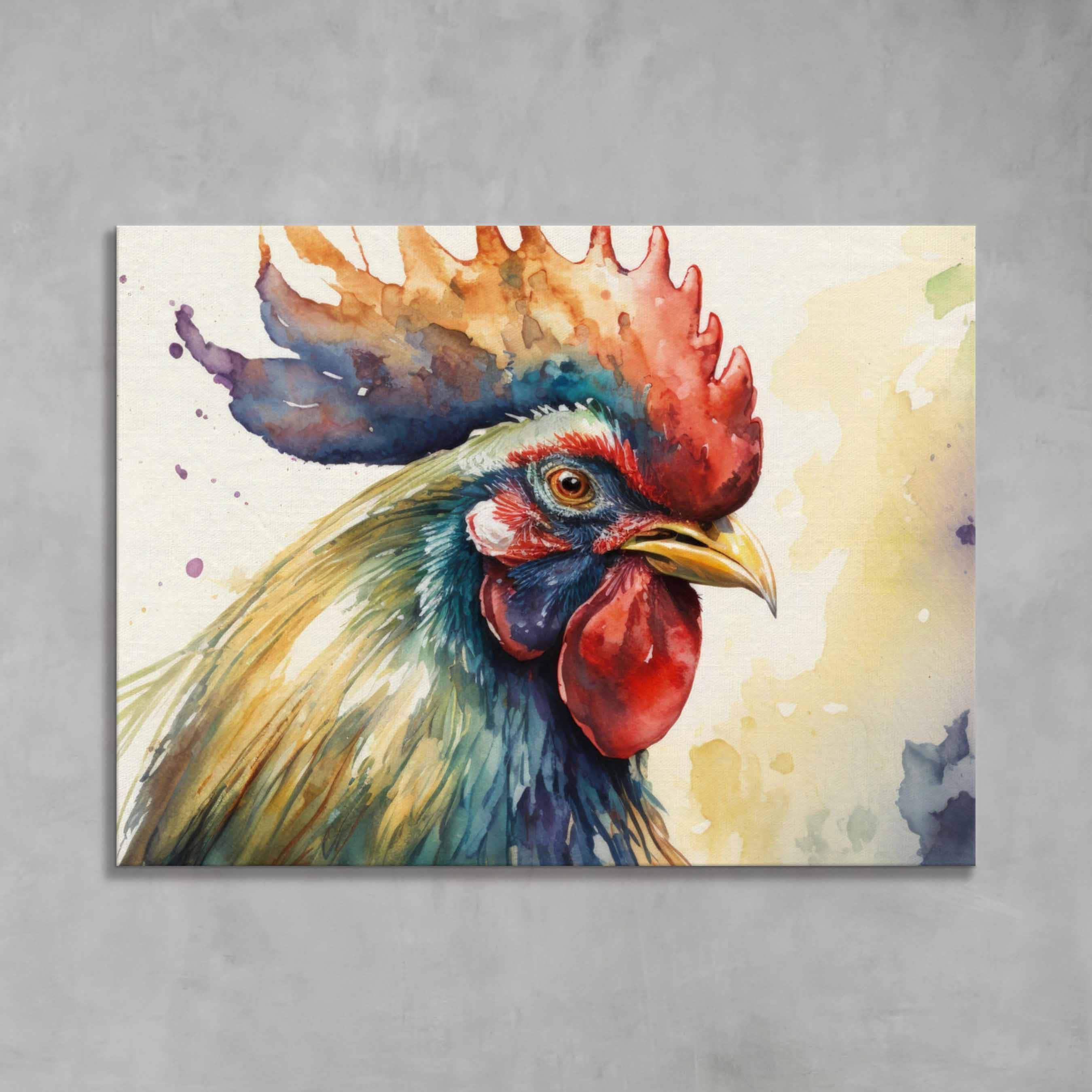 Watercolor Rooster Canvas Art: Farmhouse Kitchen Decor
