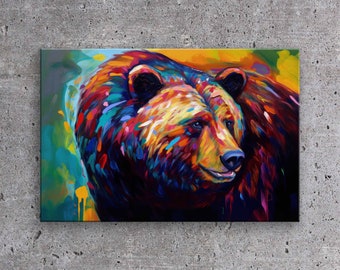 Abstract Bear Canvas Print: Bold Colorful Wildlife Wall Art