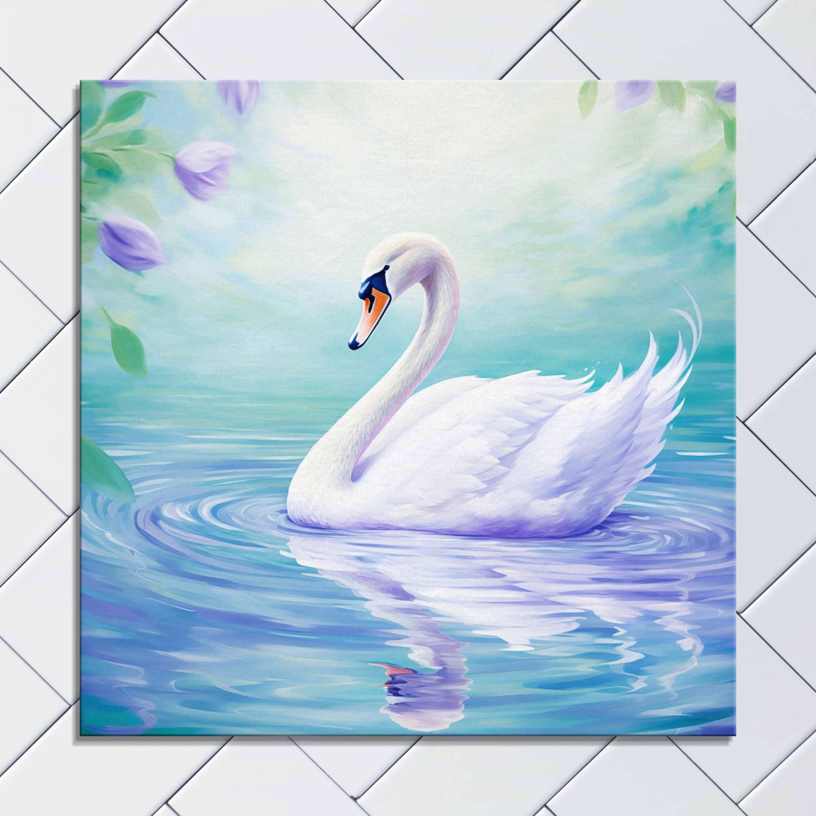 Swan Lake Canvas Print: Tranquil Pastel Water Reflection Wall Art