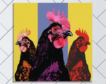 Chicken Trio Canvas Print: Vibrant Pop Art Farmhouse Decor
