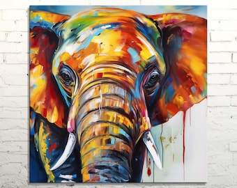 Abstract Elephant Canvas Wall Art, Colorful Wildlife Print