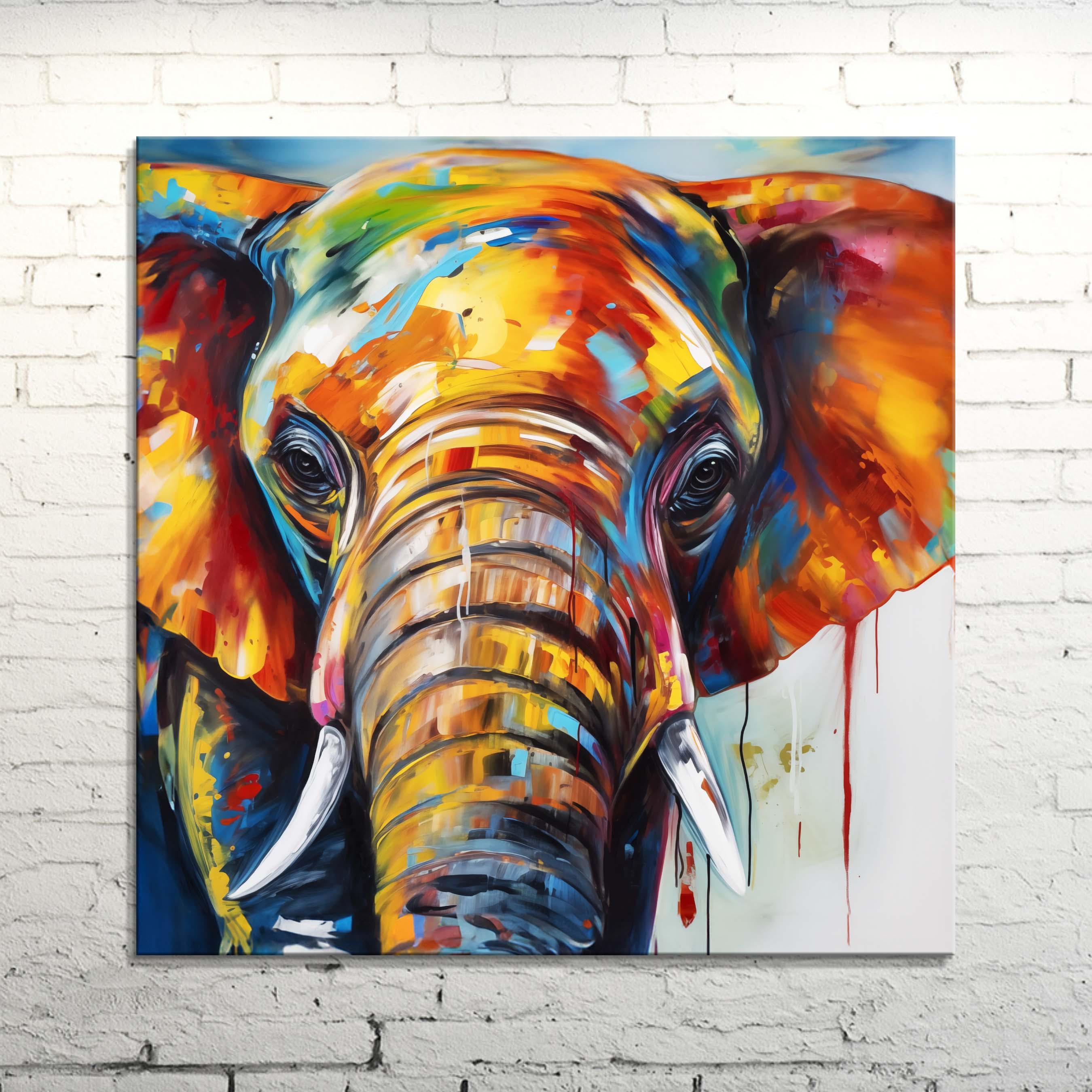 Abstract Elephant Canvas Wall Art, Colorful Wildlife Print