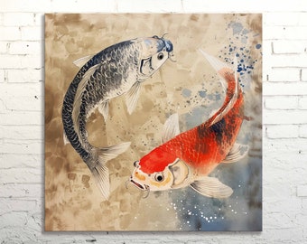 Zen Koi Fish Canvas Print: Japanese Feng Shui Wall Art