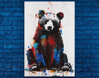 Abstract Bear Canvas Art: Modern Graffiti Style Wildlife Print