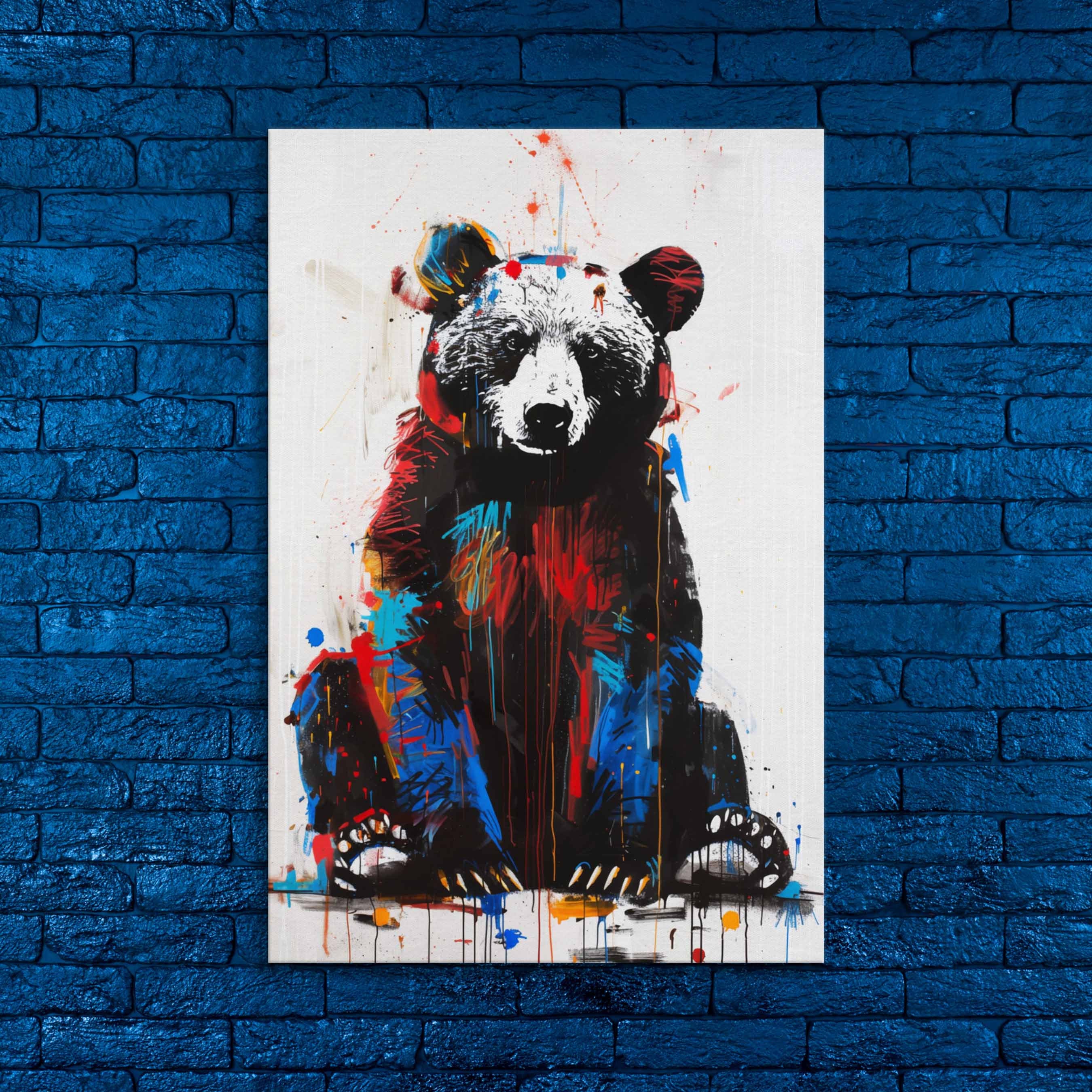 Abstract Bear Canvas Art: Modern Graffiti Style Wildlife Print
