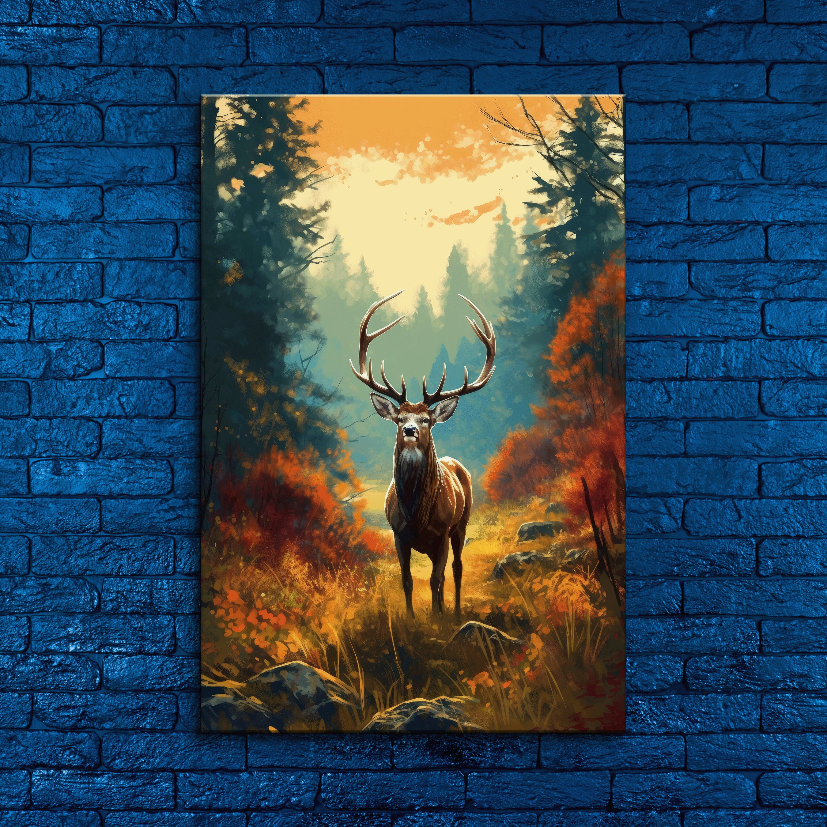 Deer Canvas Art: Rustic Woodland Twilight Scene