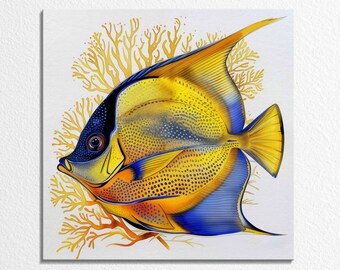 Tropical Fish Canvas Print: Yellow Abstract Marine Life Wall Decor