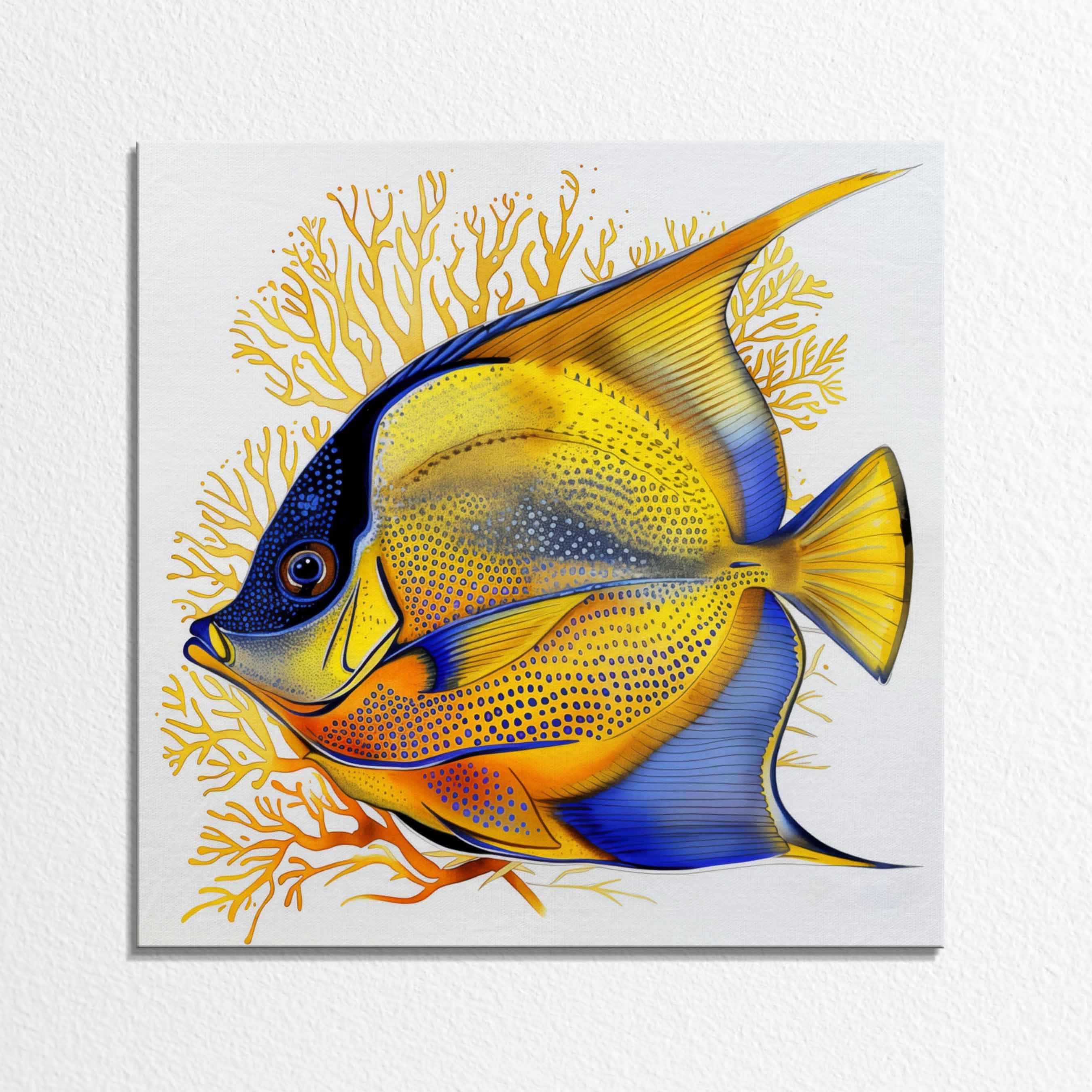 Tropical Fish Canvas Print: Yellow Abstract Marine Life Wall Decor