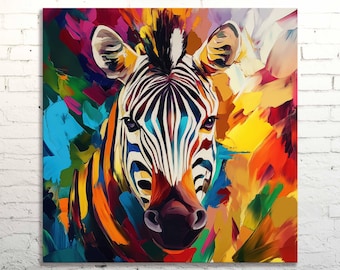 Colorful Zebra Canvas Wall Art: Abstract Safari Animal Decor
